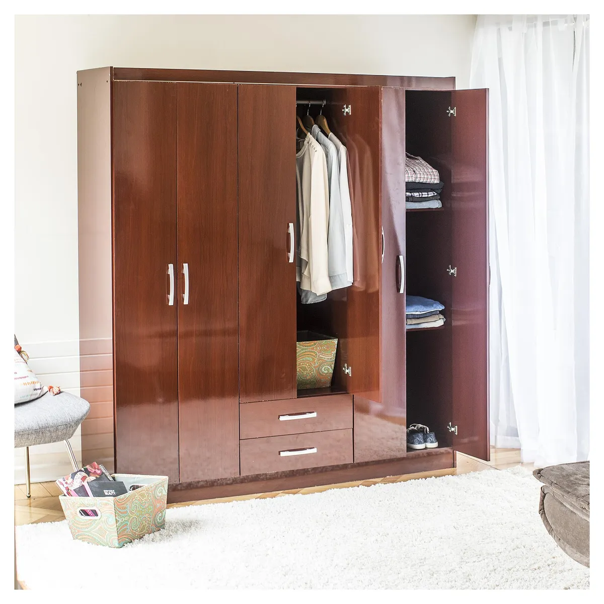 CASA BONITA - Clóset 6 Puerta(s) 2 Cajón(es) 3 Repisa(s) 162x183x47 cm Caoba