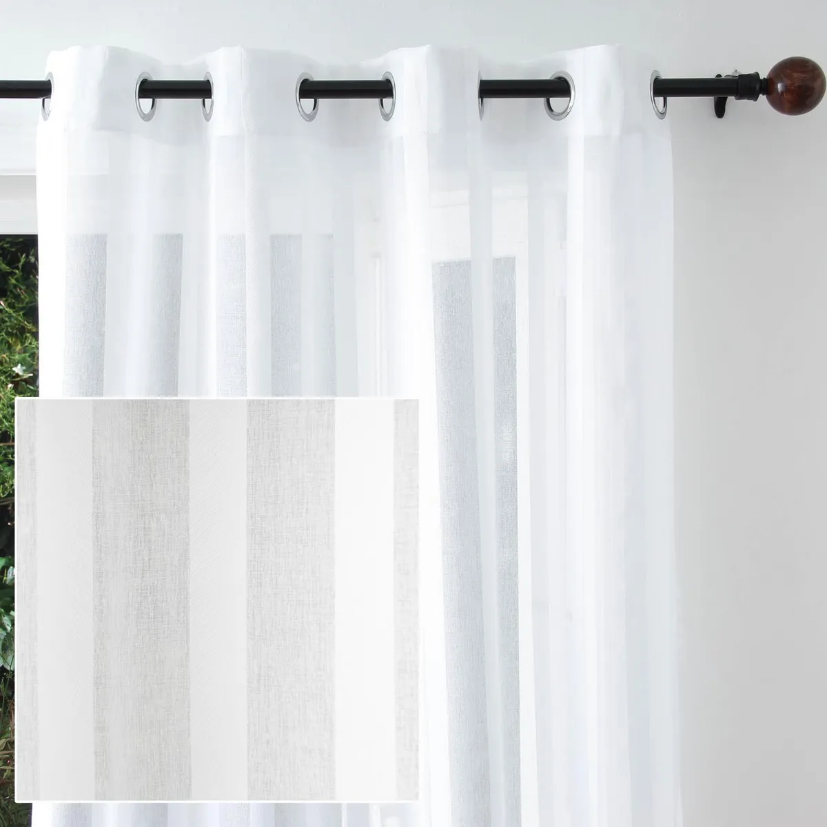 JUST HOME COLLECTION - Cortina Velo Toby Argollas 140x220 cm Blanco Stripes