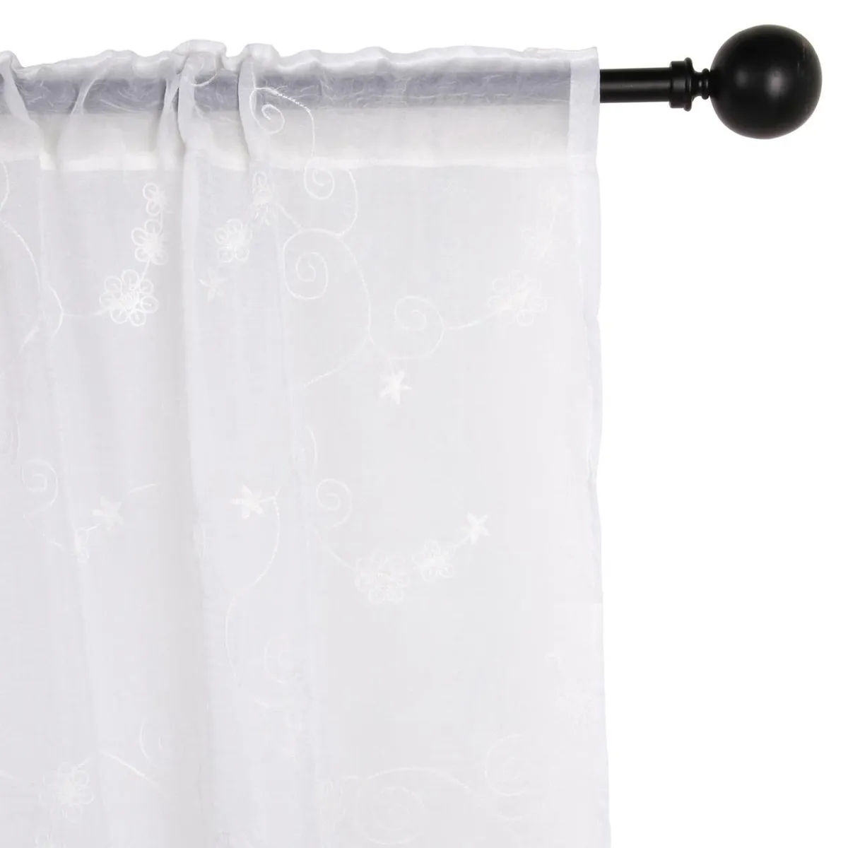 JUST HOME COLLECTION - Set Cortina Velo Bordado 140x230 cm Blanco 2 Paños Pasador