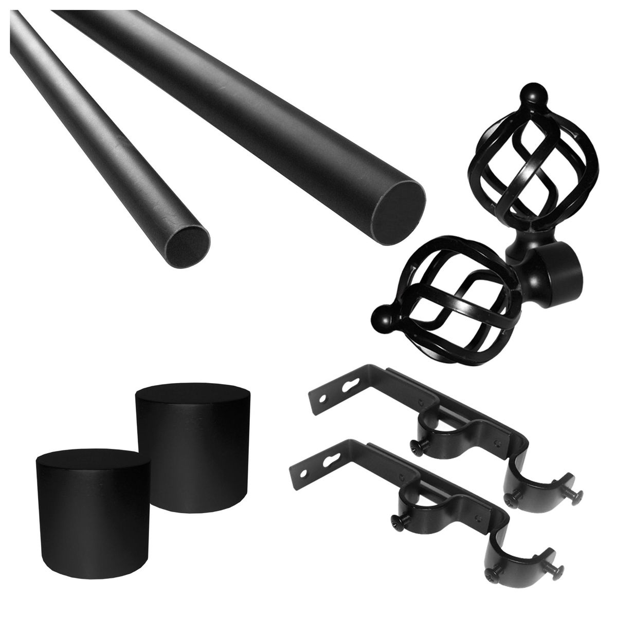 JUST HOME COLLECTION - Set de Barra Cortina Doble 28/19 mm 200 cm Negro