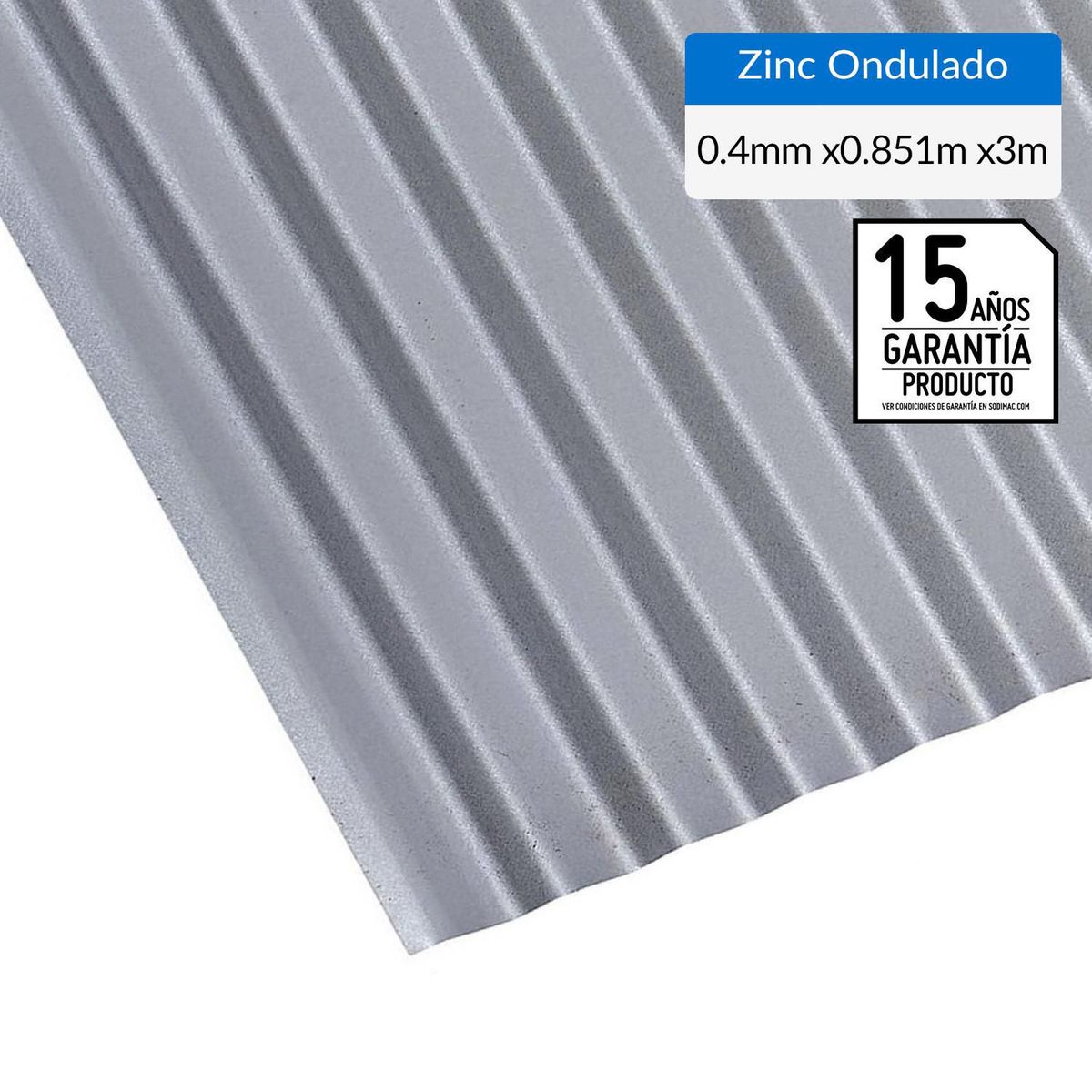 BOLKOW - Plancha Zinc Acanalada 0.4 mm 85.1x300 cm Gris AZM150