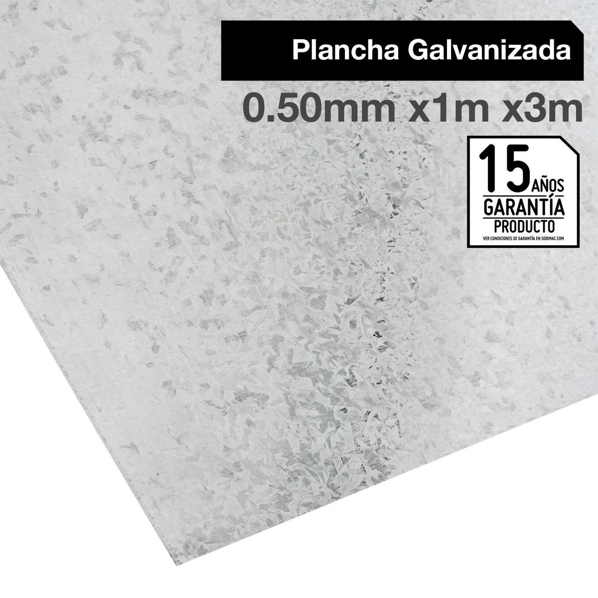 GENERICO - Plancha Acero Galvanizado Liso 0.5 mm 100x300 cm Gris AZM180