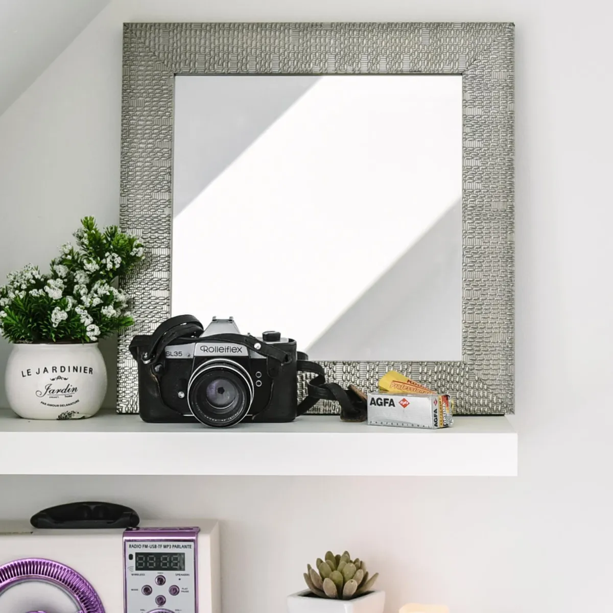 JUST HOME COLLECTION - Espejo cuadrado 40x40 cm plateado