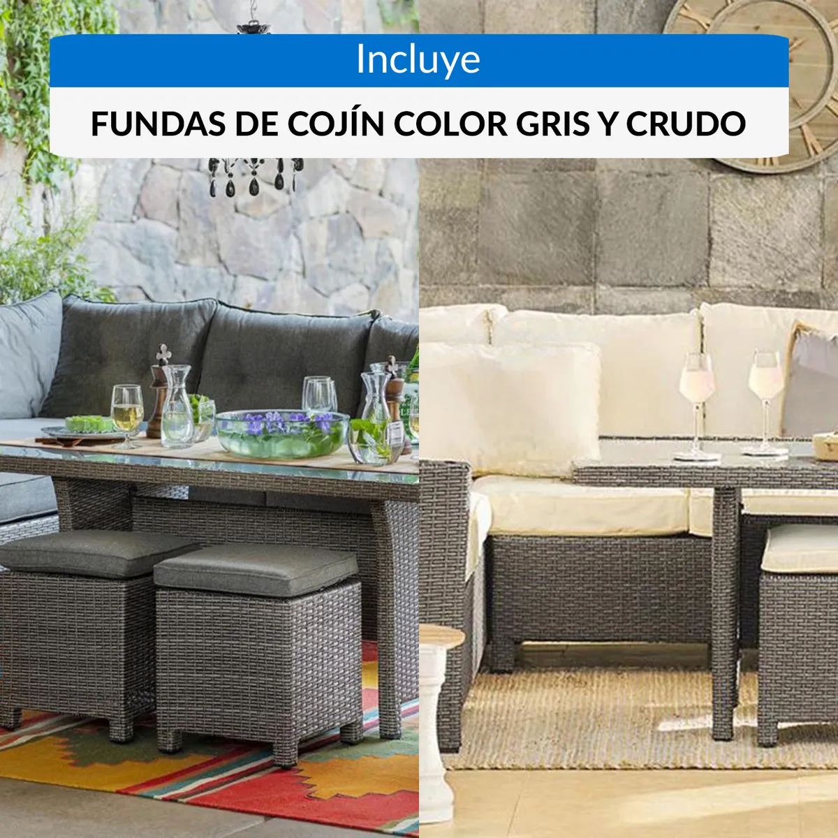 Juego de Comedor de Terraza Gispy 8 Personas Gris, marca JUST HOME COLLECTION - Foto 2