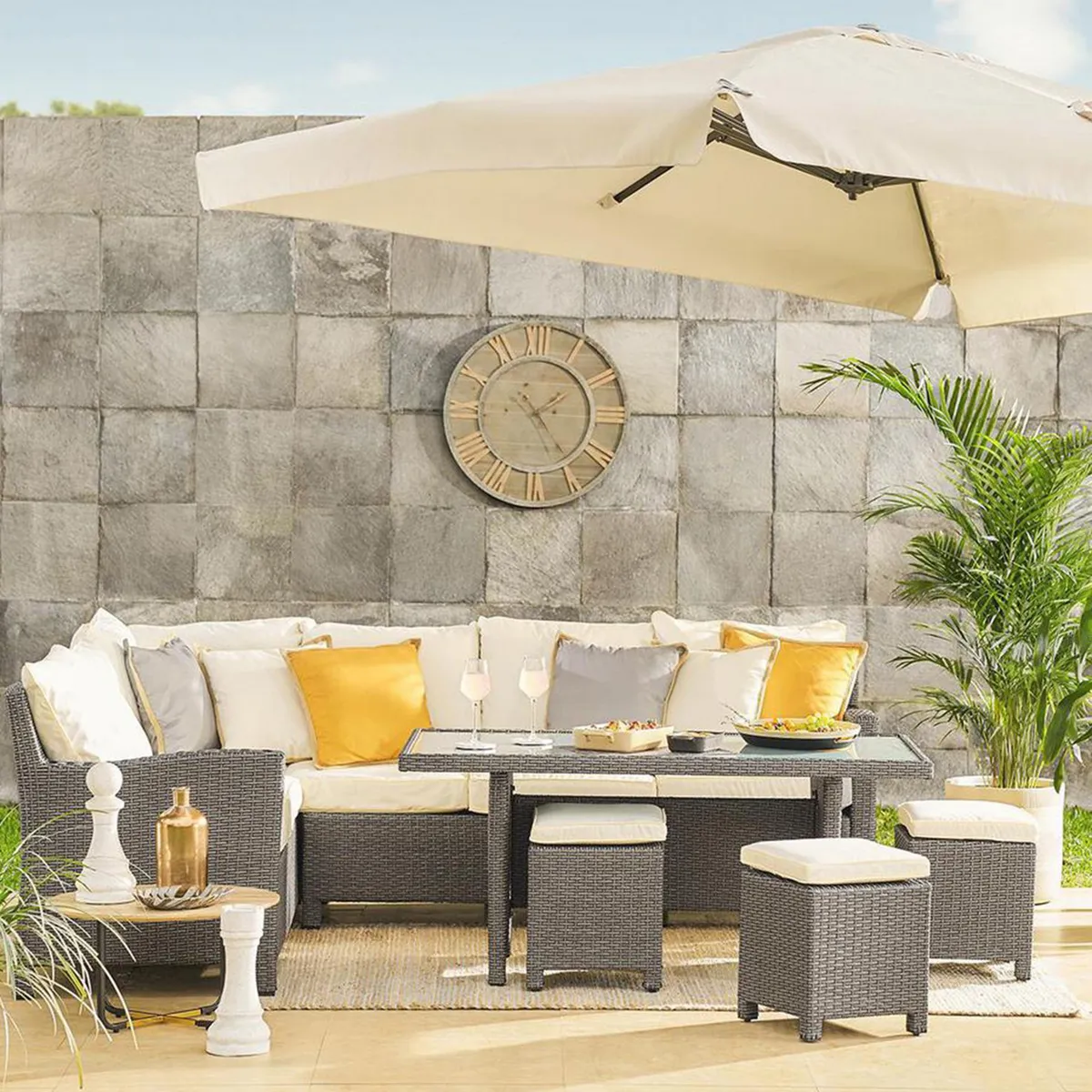 JUST HOME COLLECTION - Juego de Comedor de Terraza Gispy 8 Personas Gris