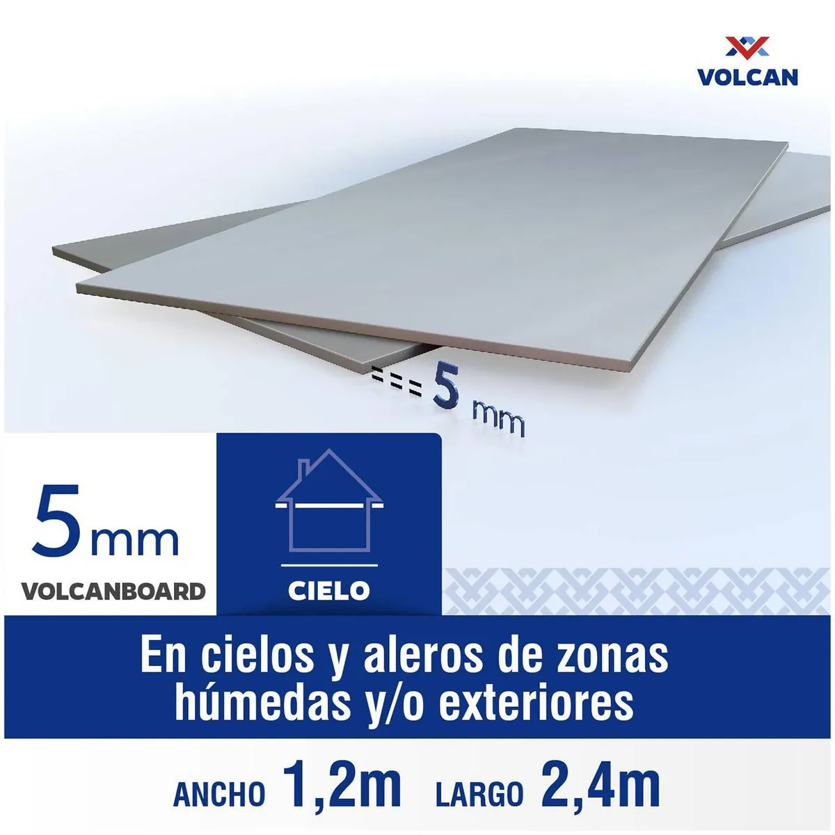 VOLCANBOARD - Placa Fibrocemento Lisa 5 mm 120x240 cm Blanco