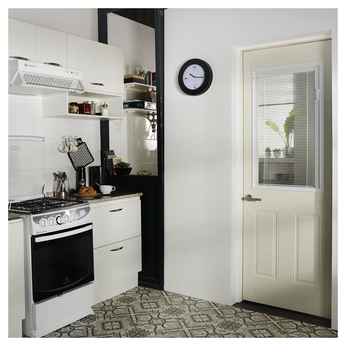 HOLZTEK - Puerta con Vidrio Termopanel Acero 70x200 cm Medio Cuerpo con Persiana Blanco