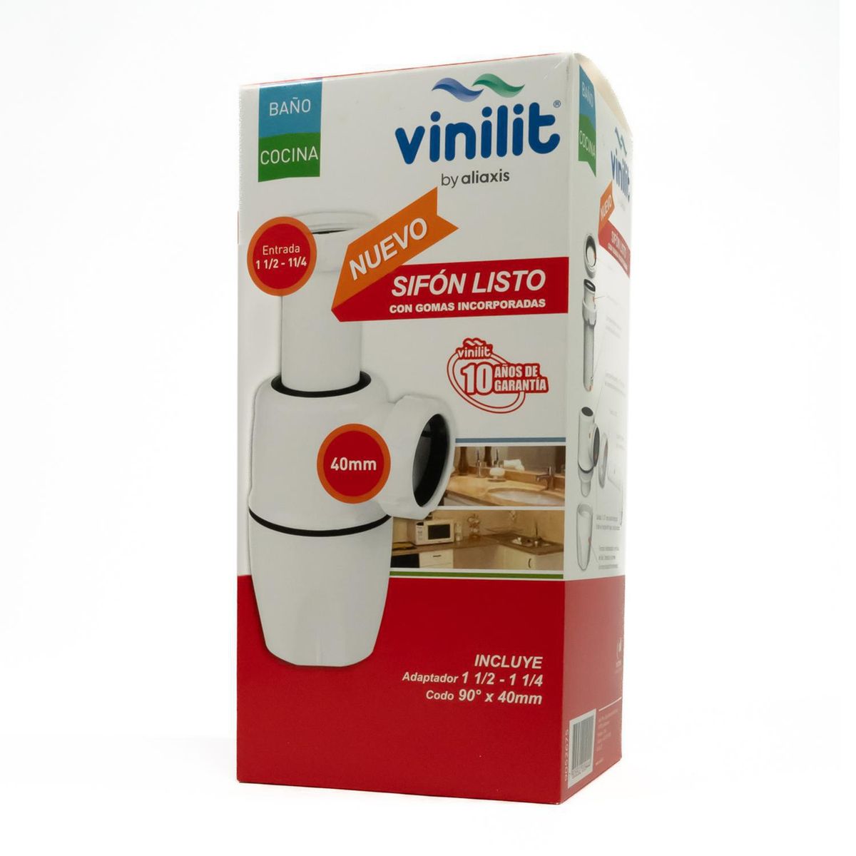 VINILIT - Sifón salida recta y curva PVC 1 1/2"x1 1/4"