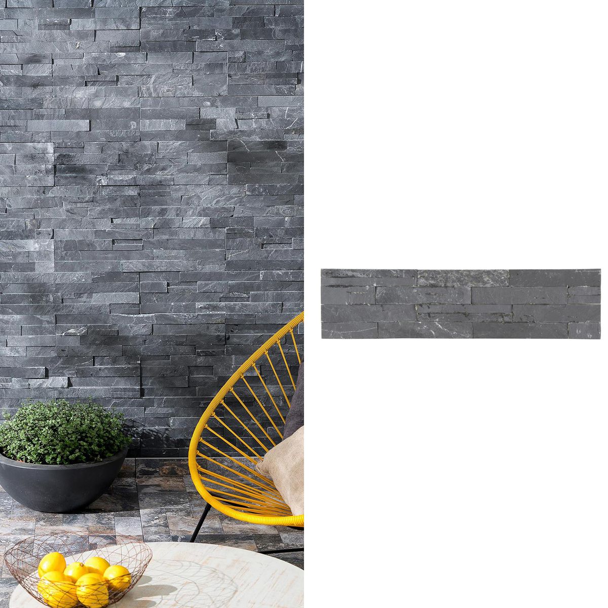 HOLZTEK - Piedra Natural Mosaico 60x15 cm Negro 0.63 m2
