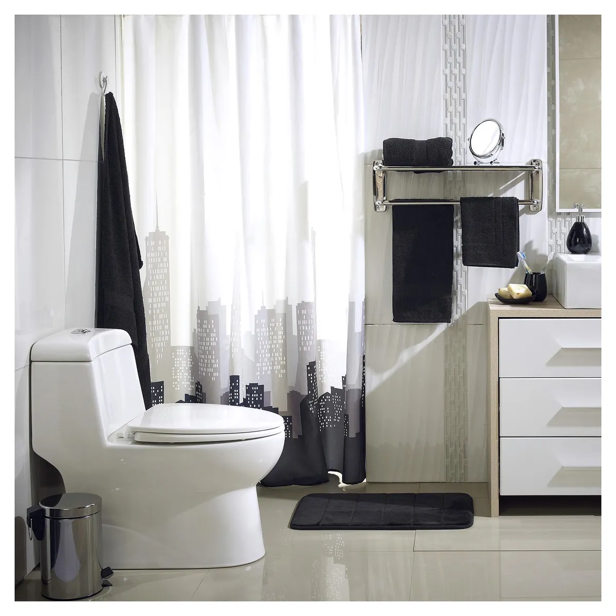 JUST HOME COLLECTION - Cortina de baño Metropolitan poliéster 180x178 cm