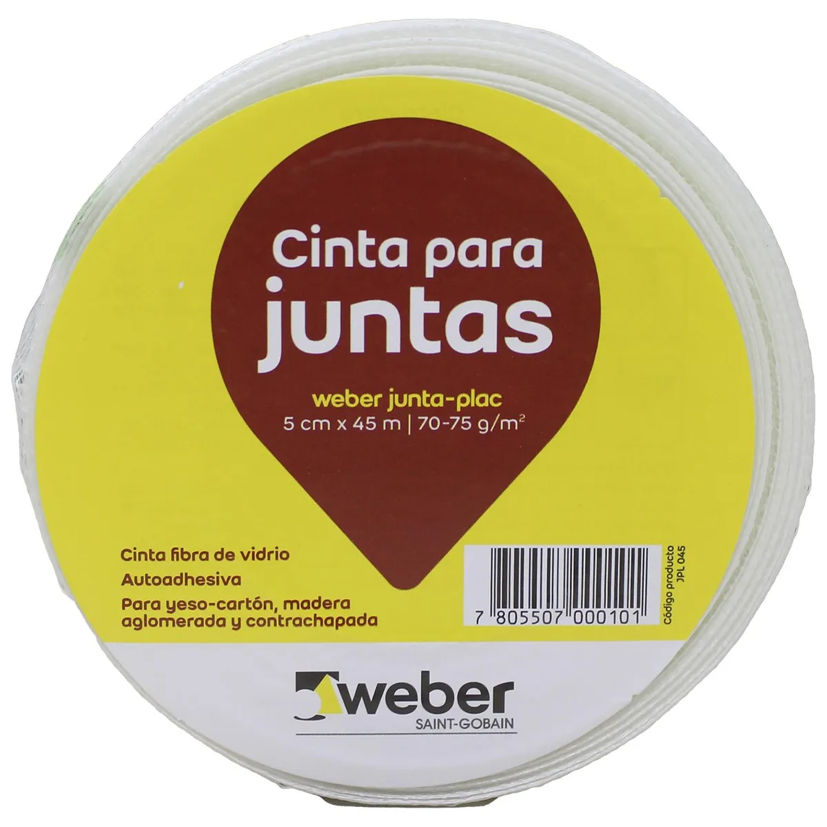 WEBER - 5cm x 45m Cinta de fibra de vidrio autoadhesiva para juntas