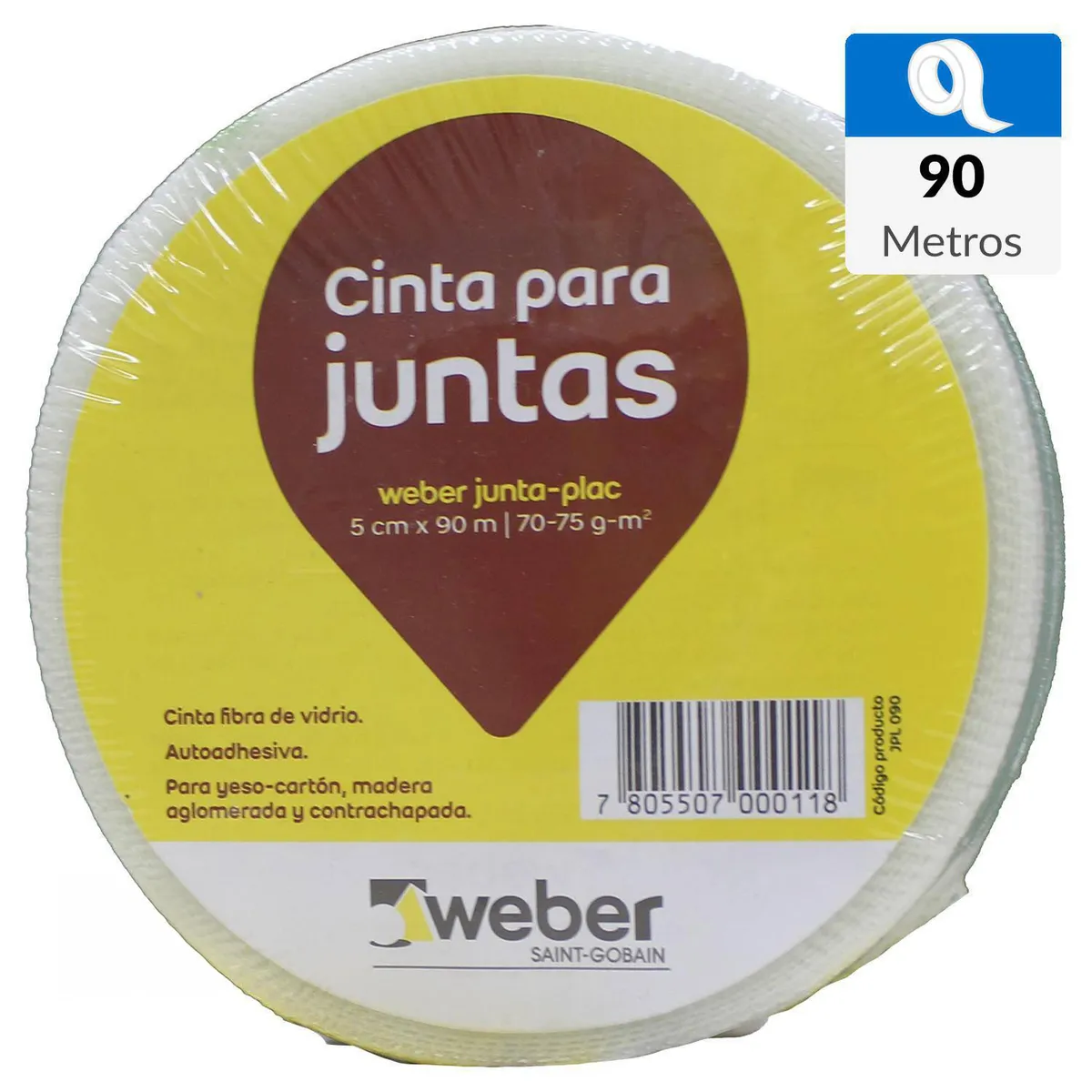WEBER - 5 m x 90m Cinta de fibra de vidrio autoadhesiva para juntas