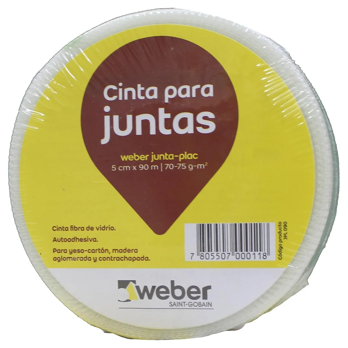 WEBER - 5 m x 90m Cinta de fibra de vidrio autoadhesiva para juntas