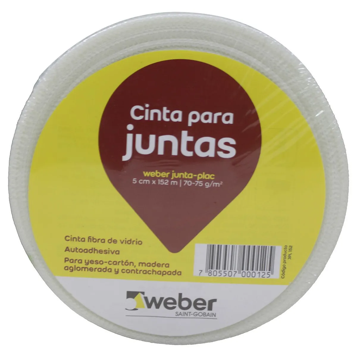 WEBER - 5cm x 152m Cinta de fibra de vidrio autoadhesiva para juntas
