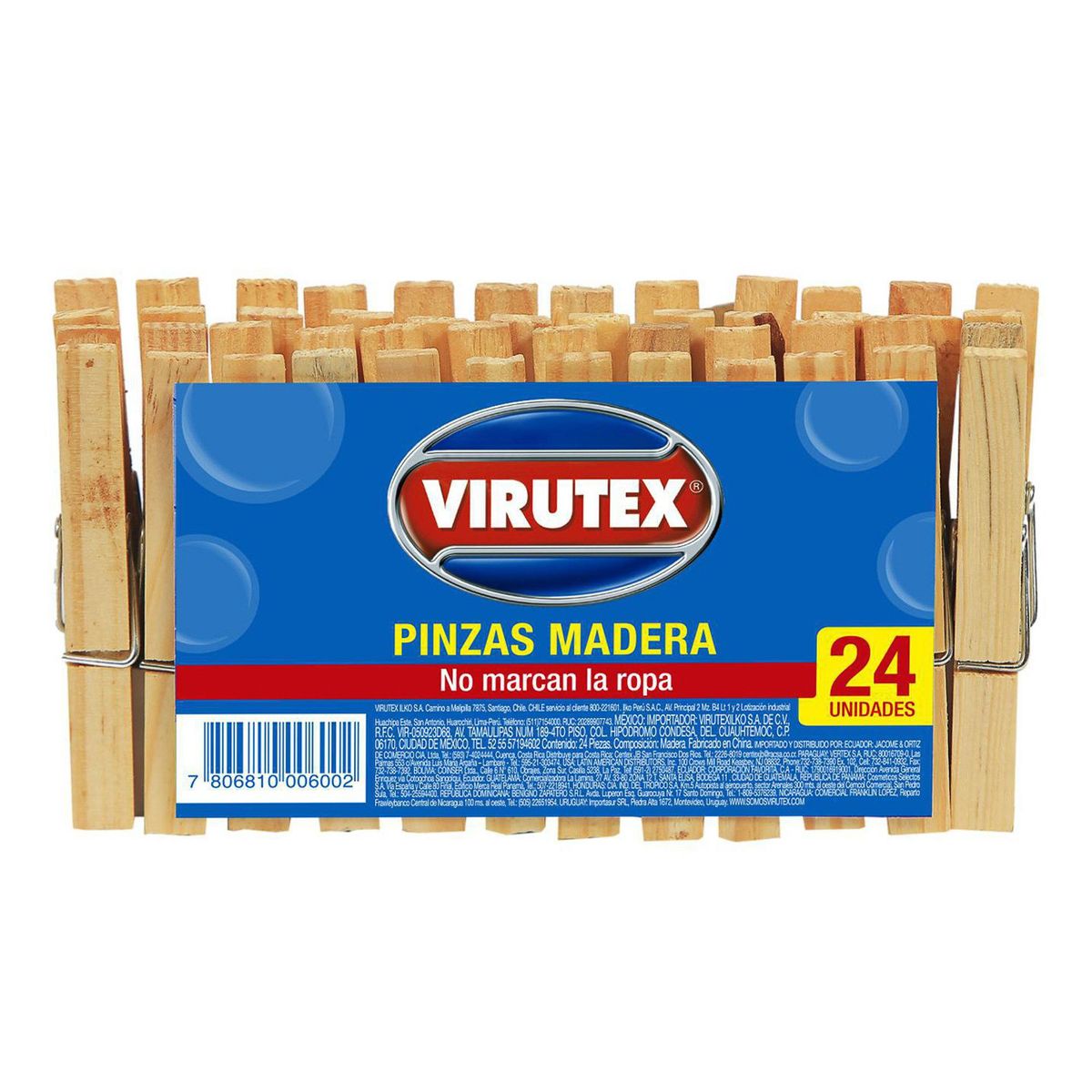 VIRUTEX - Pinzas para ropa de madera x24