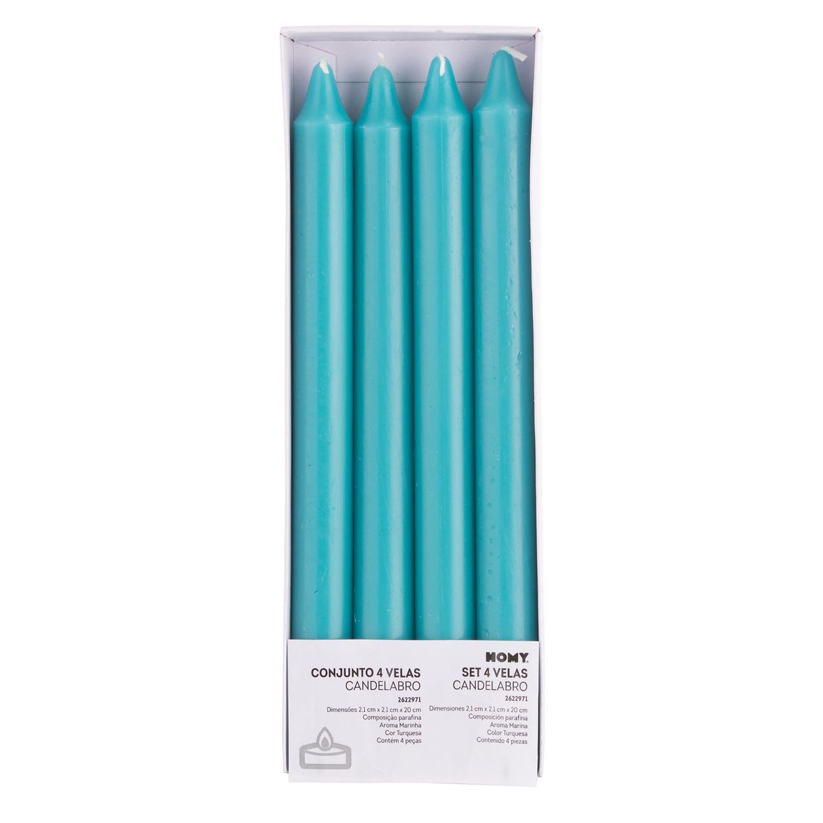 JUST HOME COLLECTION - Set de velas para candelabro 4 unidades turquesa
