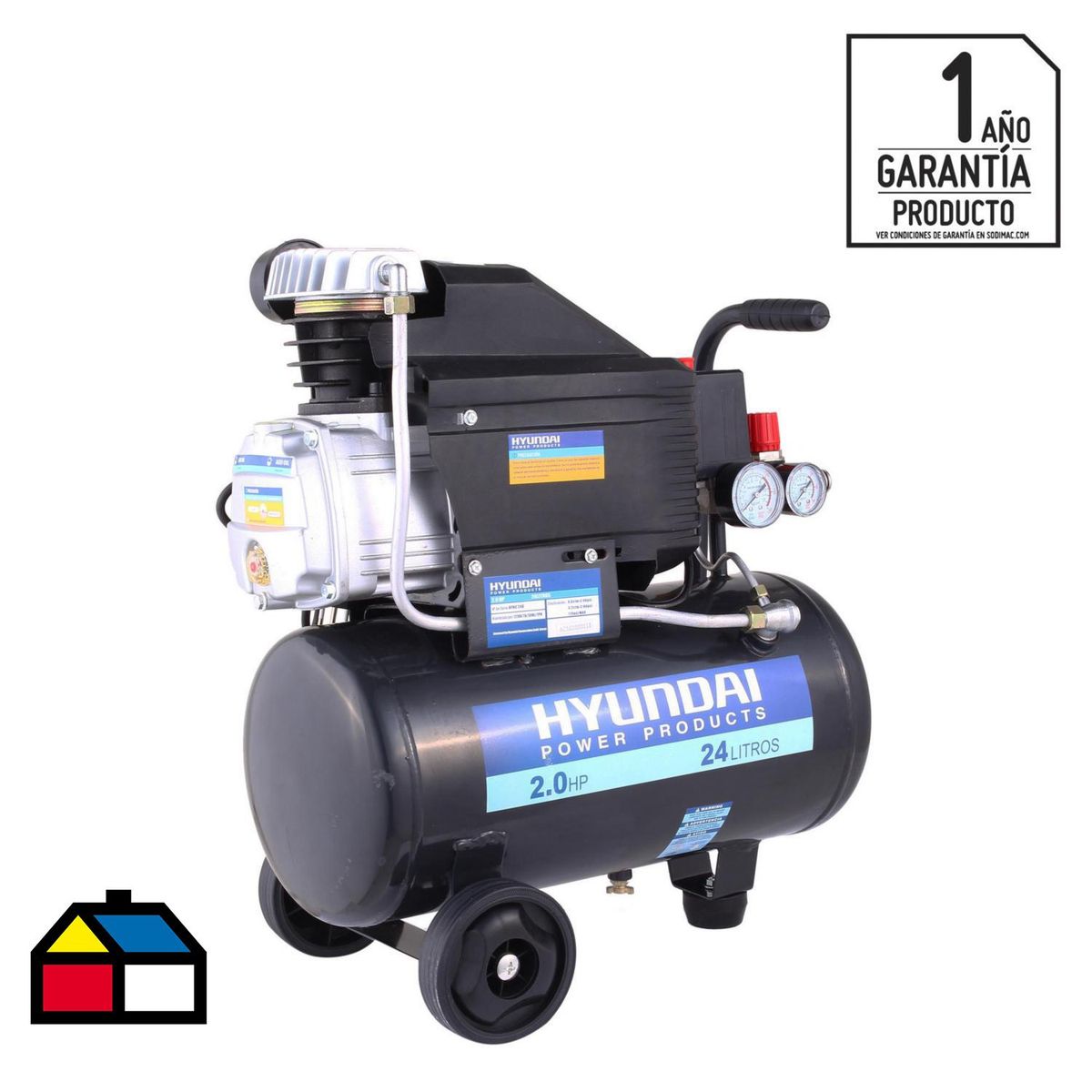 HYUNDAI - Compresor de Aire 2 HP 24 Litros HYAC24D