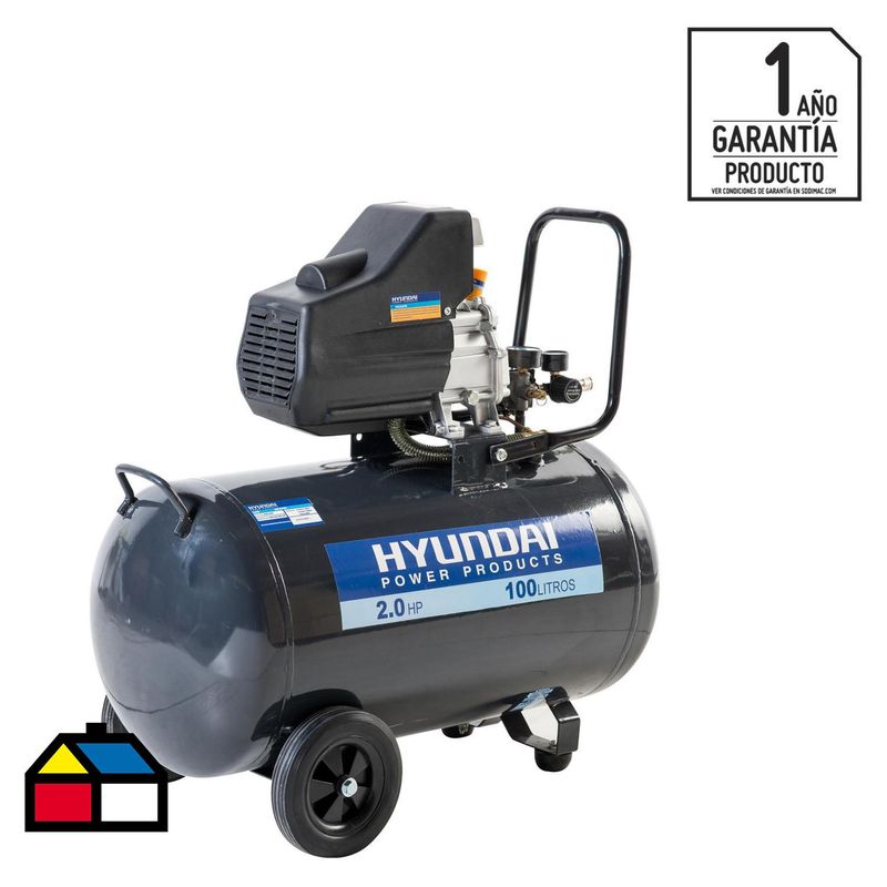 HYUNDAI - Compresor de Aire 2 HP 100 Litros HYAC100D