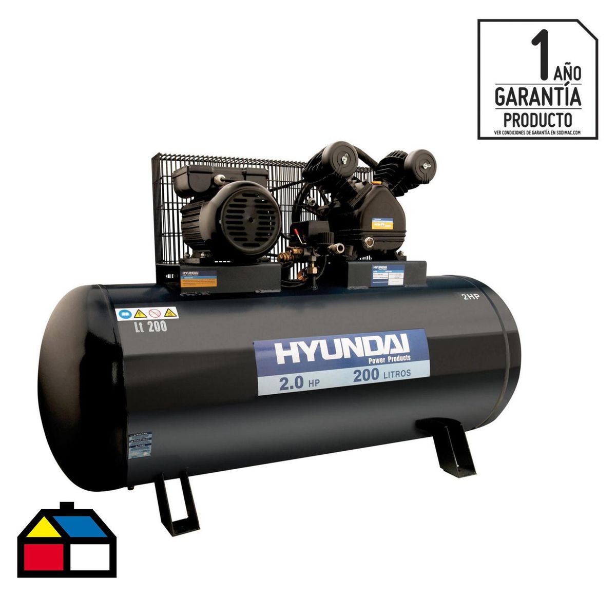 HYUNDAI - Compresor de Aire 2 HP 200 Litros 78HYAC200C