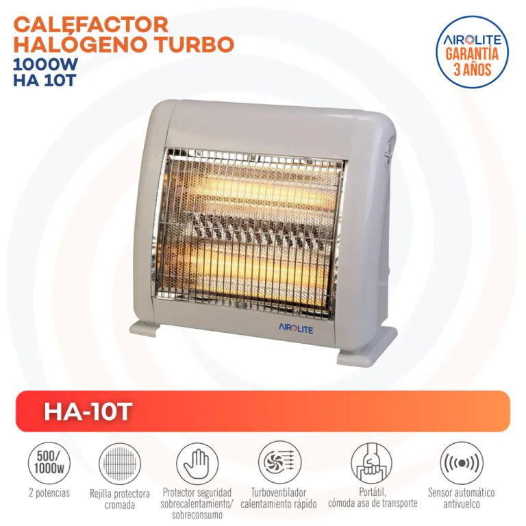 Calefactor Halógeno 1000 W Radiación Turbo Blanco