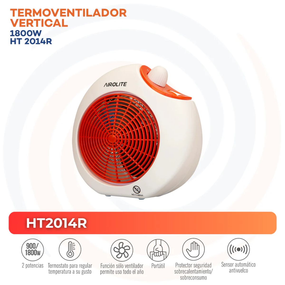 AIROLITE - Termoventilador Eléctrico 1800 W HT2014R Multicolor