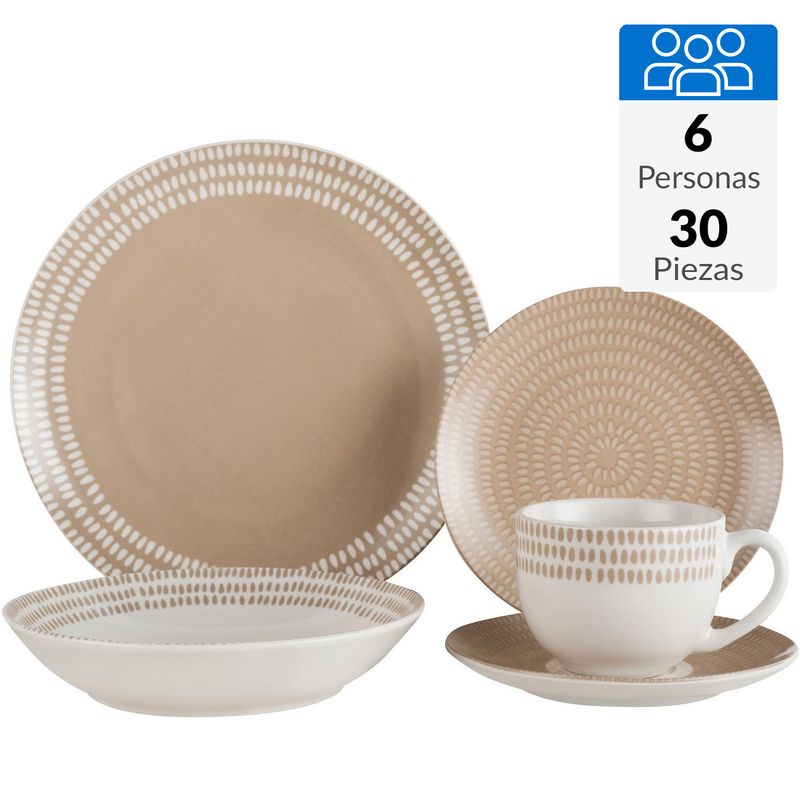 JUST HOME COLLECTION - Juego de Loza 30 Piezas Porcelana  Beige