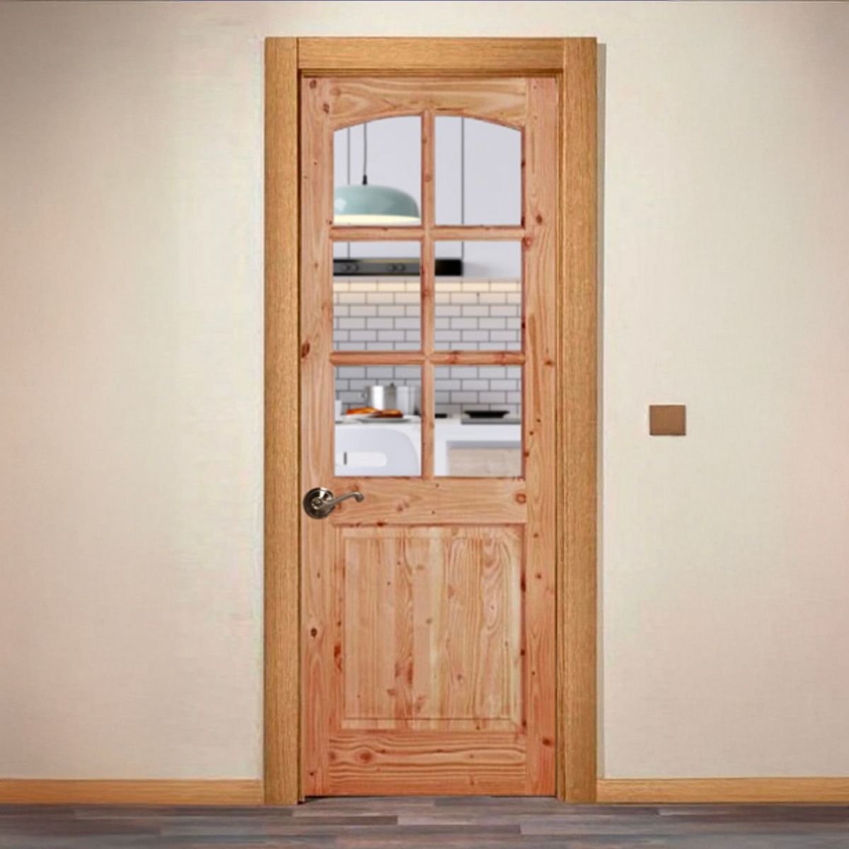 HOLZTEK - Puerta Pino Oregón 2 Paneles 6 Vidrios con vidrio