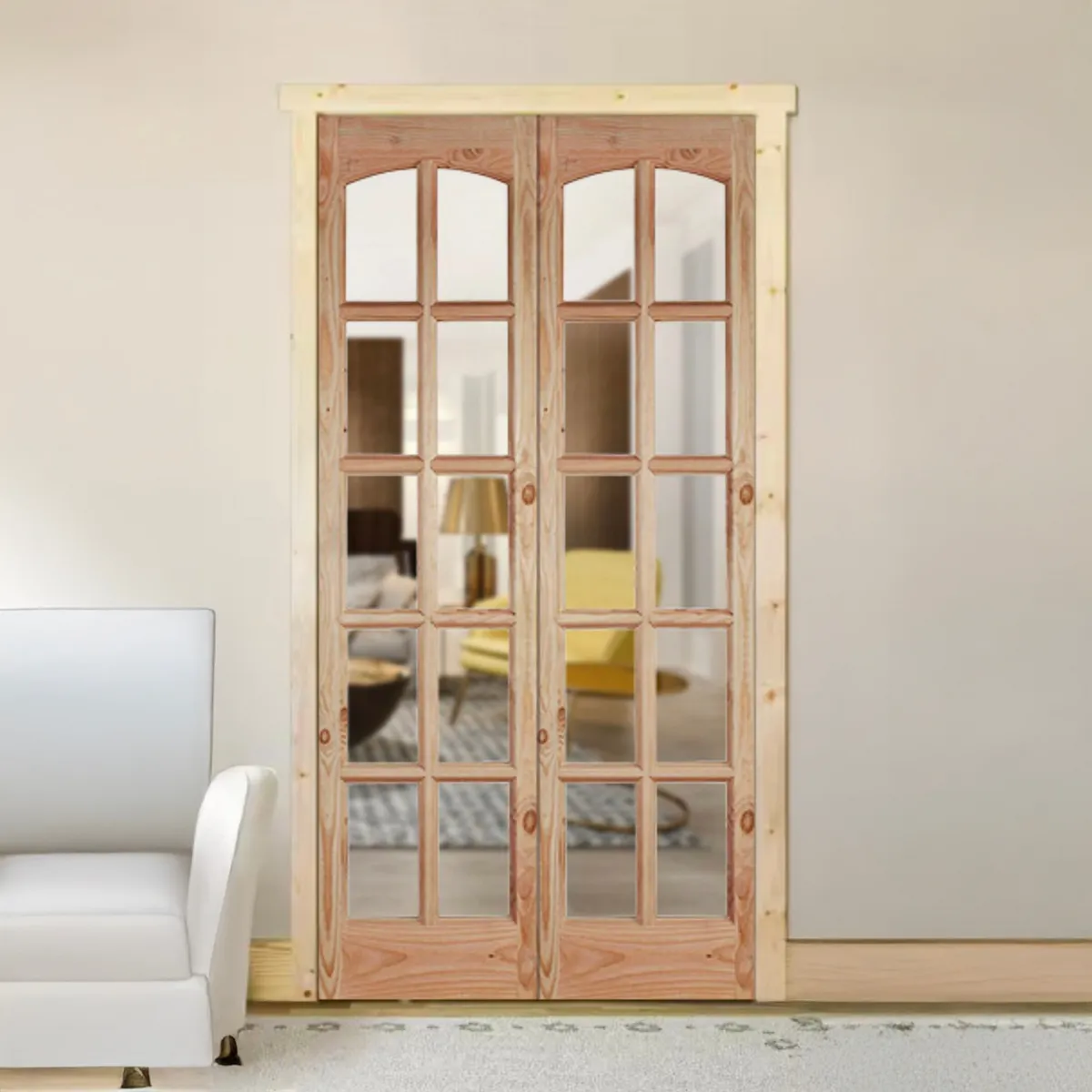 HOLZTEK - Mampara Madera pino oregón 50x200 cm 10 vidrios Natural