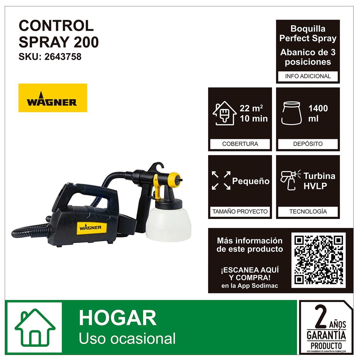 WAGNER - Pistola para Pintar Wagner Control Spray 200 280w 1400 ml Negro