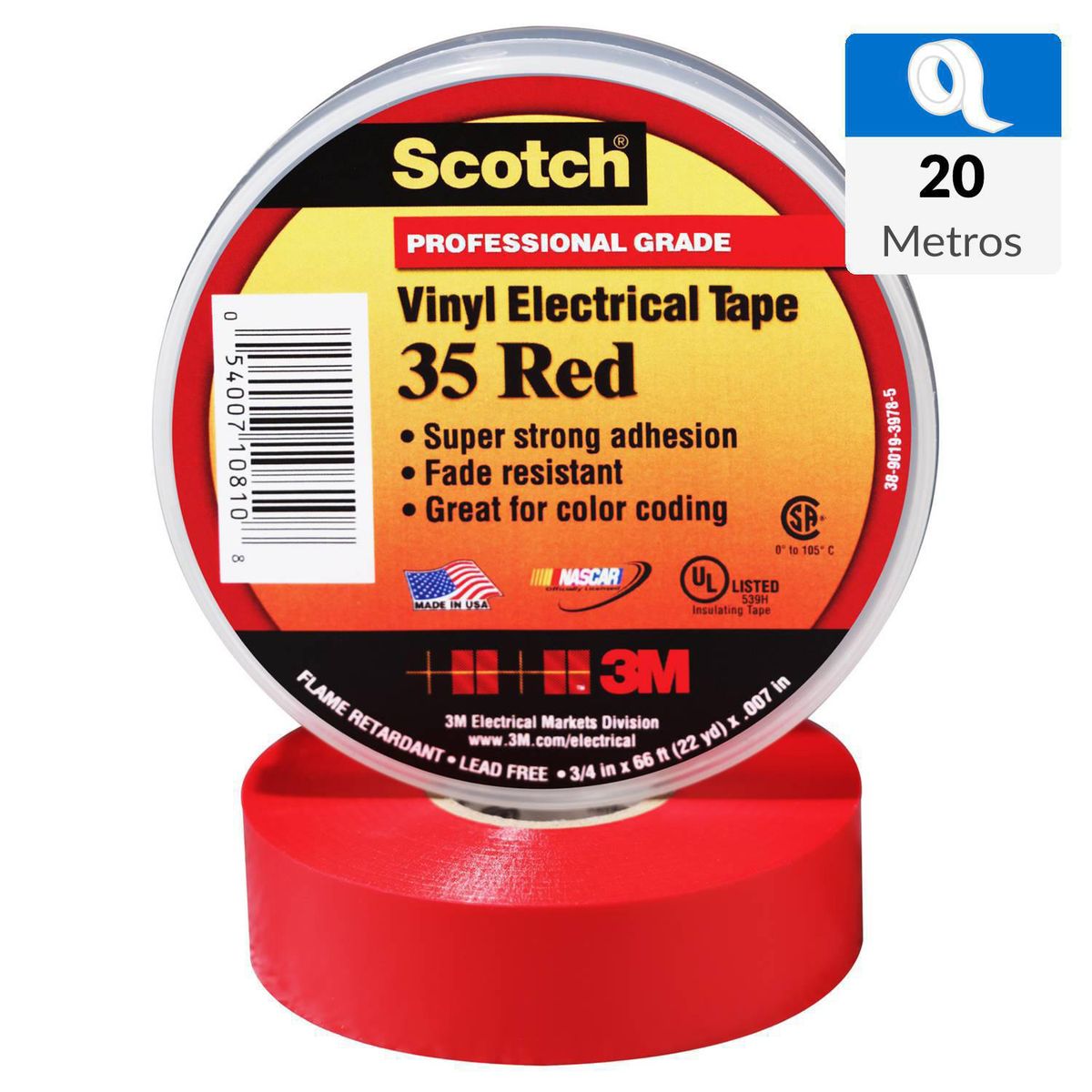 3M - Cinta Aisladora Eléctrica 19 mm 20 m Rojo