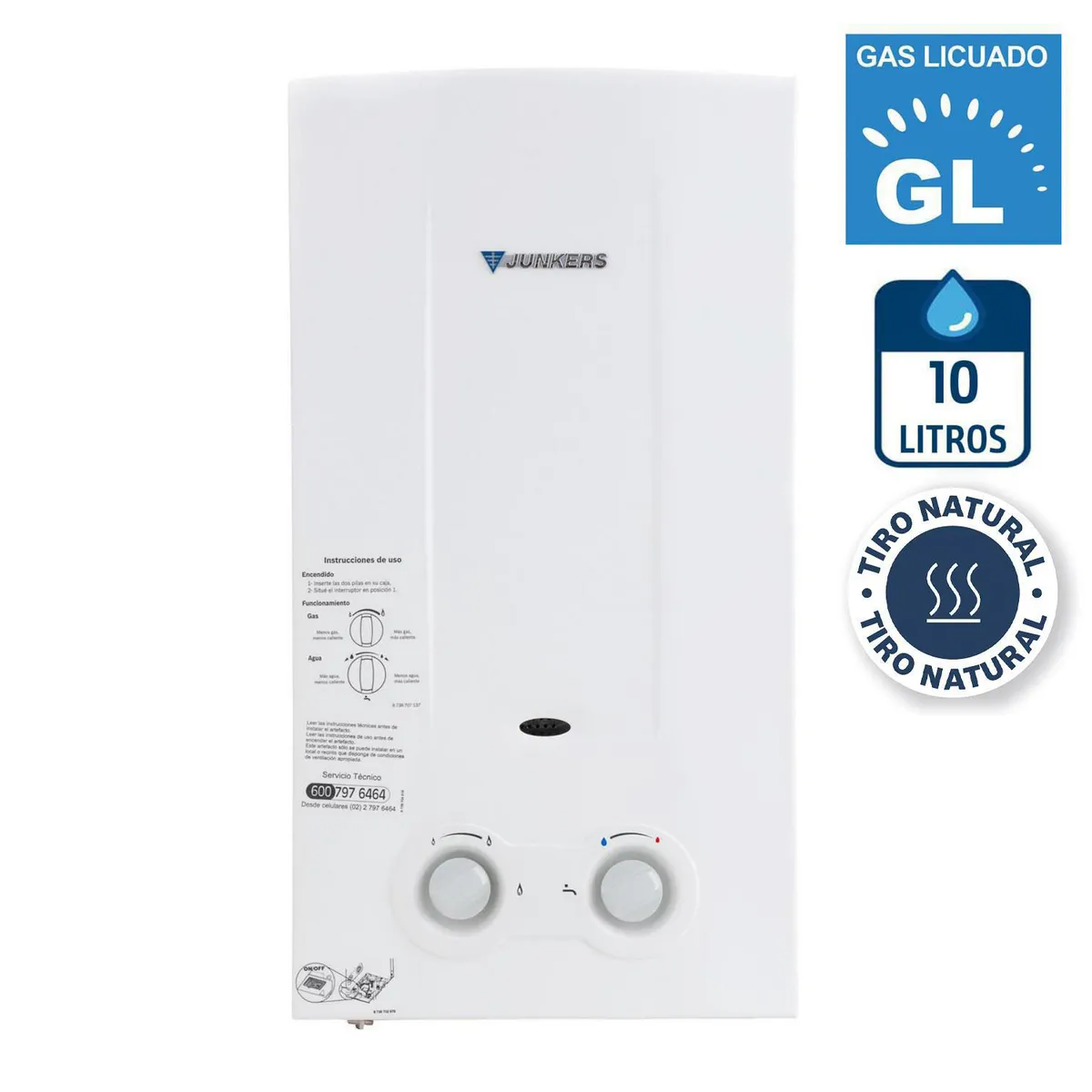 JUNKERS - Calefont Gas Licuado 10 Litros Tiro Natural Ionizado