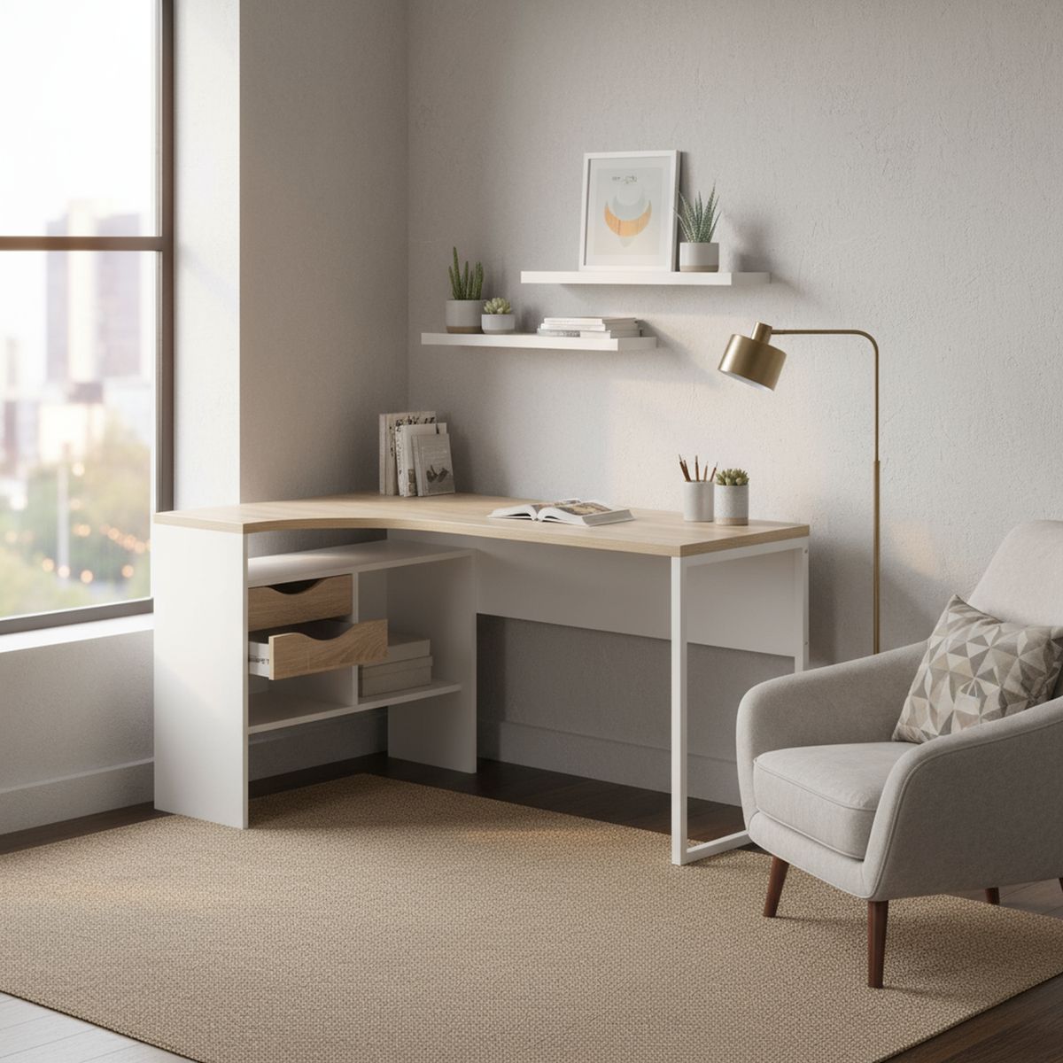 TVILUM - Escritorio en L Esquinero Function Blanco 145x77x81 cm