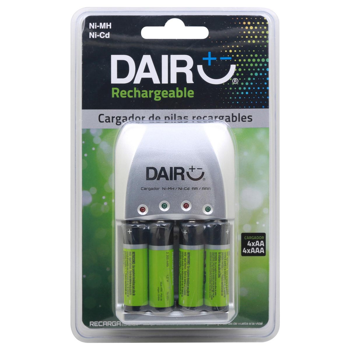 DAIRU - Pack de cargador 4 pilas AAA/AA + 4 pilas AA recargables
