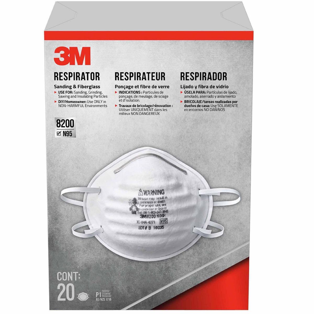 3M - Respirador Desechable N95 3M 8200 20 unidades