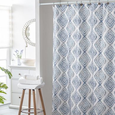 Cortina de bao con forro y ganchos 180x180 cm azul