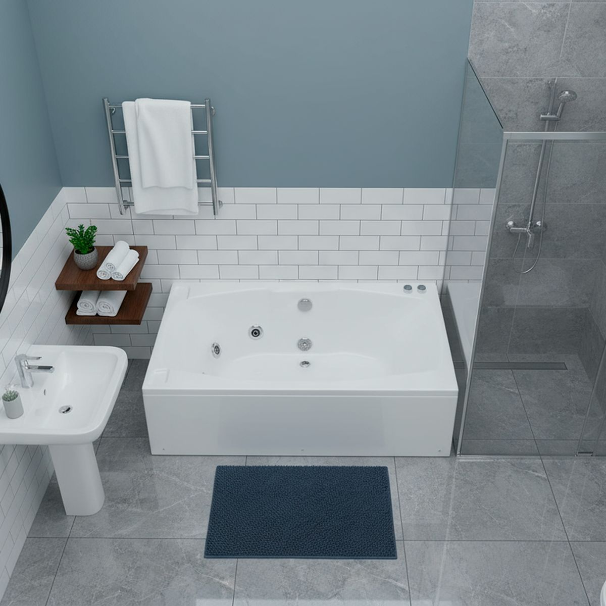 NORGLAS - Tina 163cm x 82cm  hidromasaje Pireo 5 jets derecha norglas