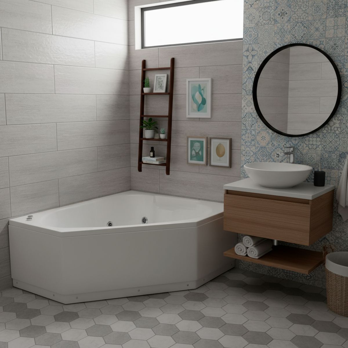 NORGLAS - Tina 140cm x 140cm  hidromasaje Noventta 6 jets izquierda norglas