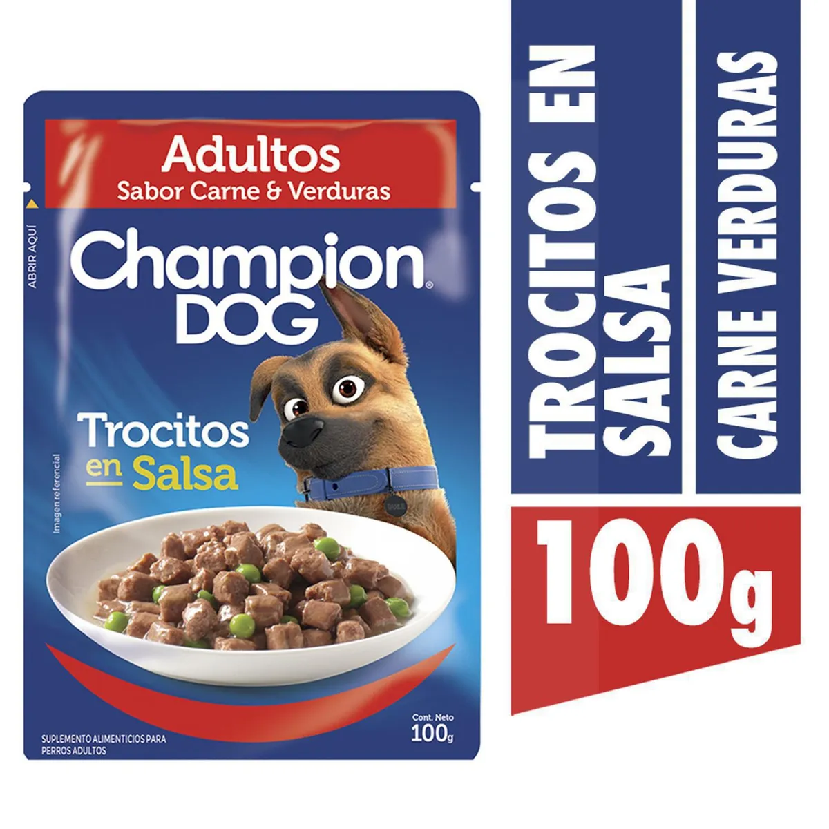 CHAMPION DOG - Alimento húmedo para perro adulto 100 gr carne y vegetales