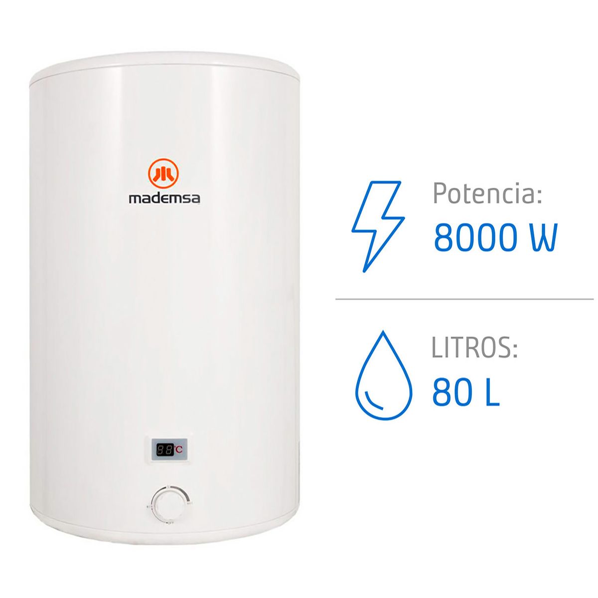 MADEMSA - Termo Eléctrico 80 Litros 2000 W de Muro
