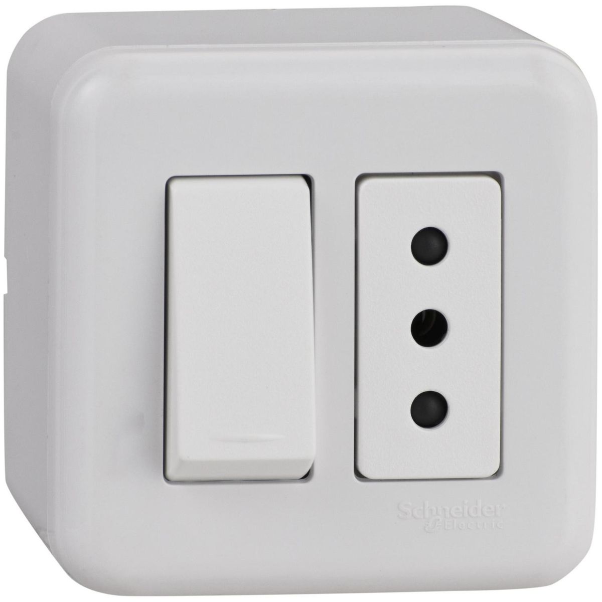 SCHNEIDER ELECTRIC - Interruptor simple (9/12) y tomacorriente de sobreponer 10 A Blanco