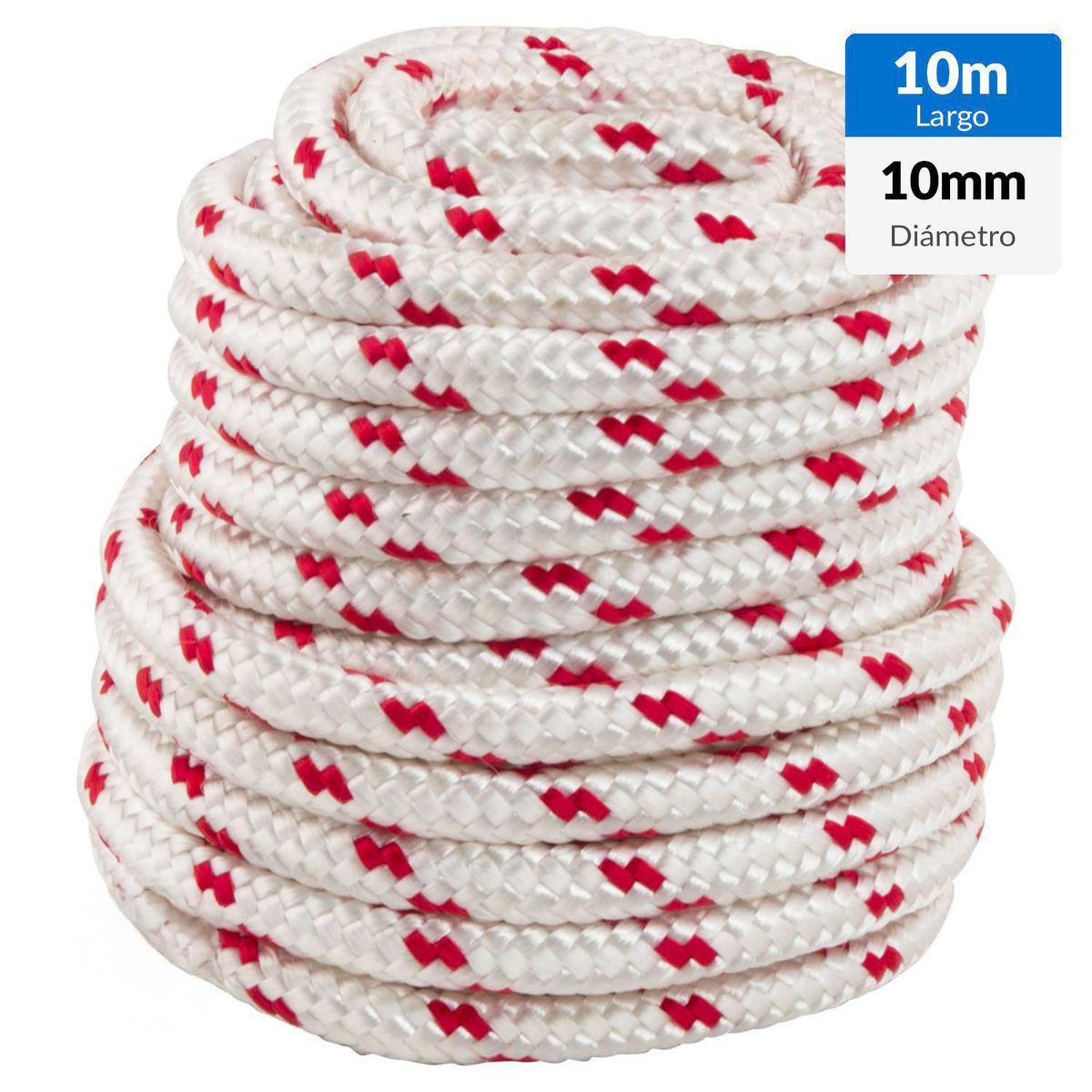 FIXSER - Cuerda Nylon Trenzado 10 mm 10 m Blanco/rojo