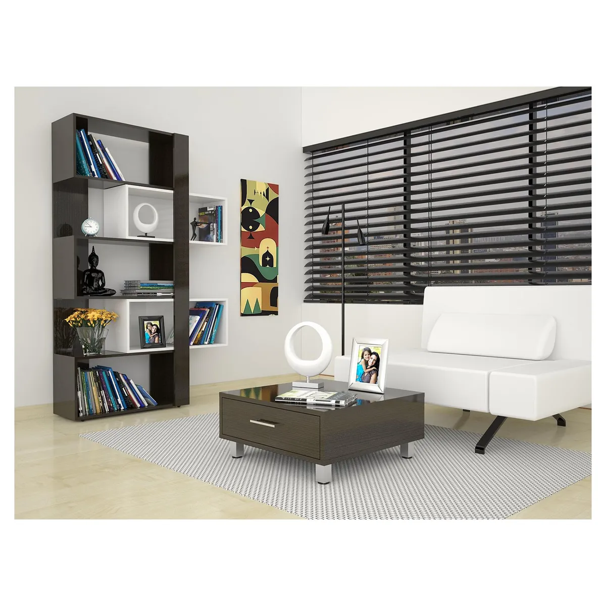 TUHOME - Combo Mesa de Centro + Biblioteca Wengue