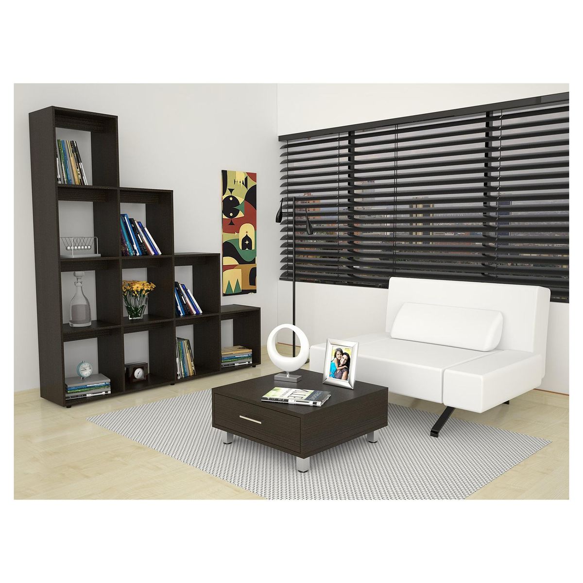 TUHOME - Combo Biblioteca + Mesa de centro wengue