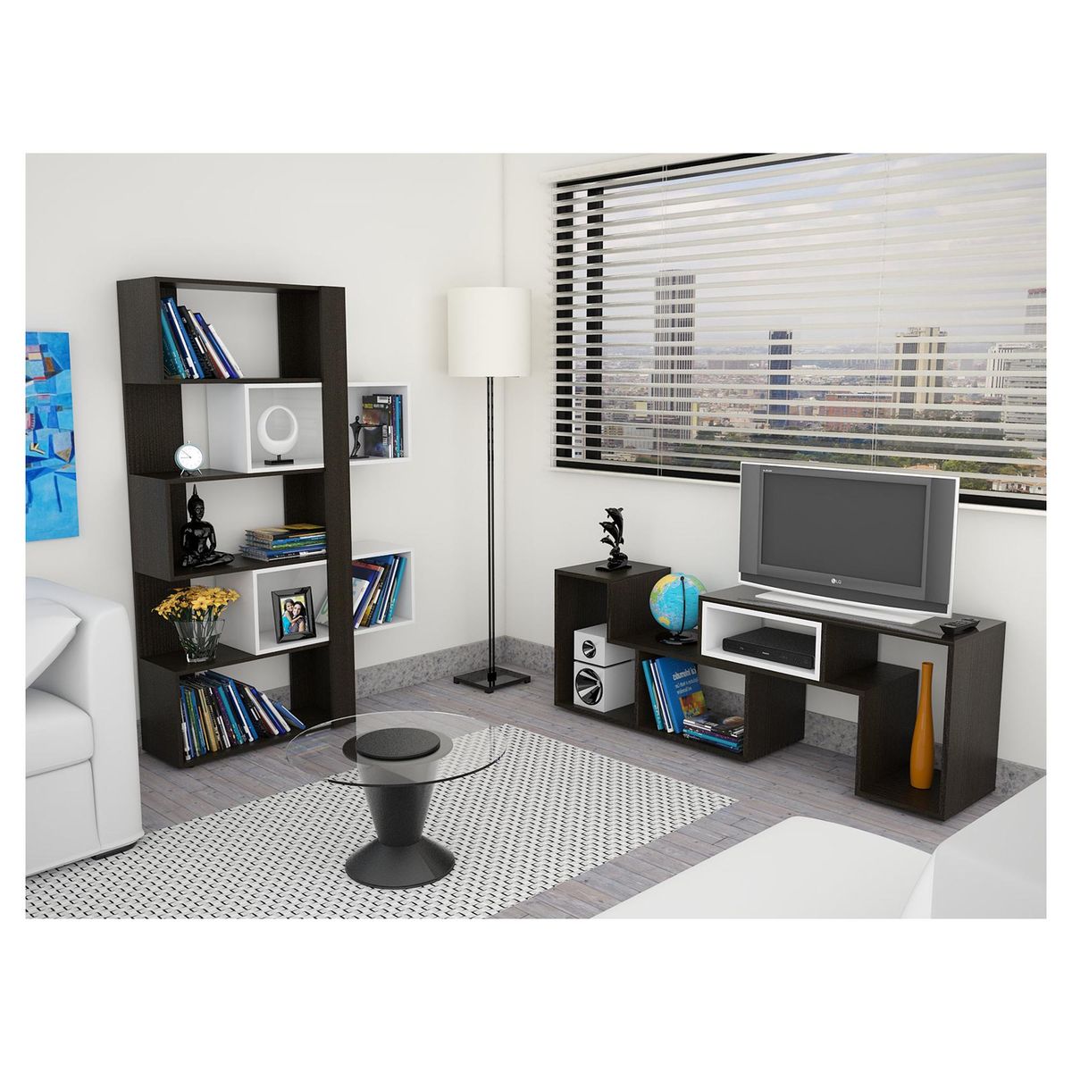 TUHOME - Combo rack de TV + biblioteca