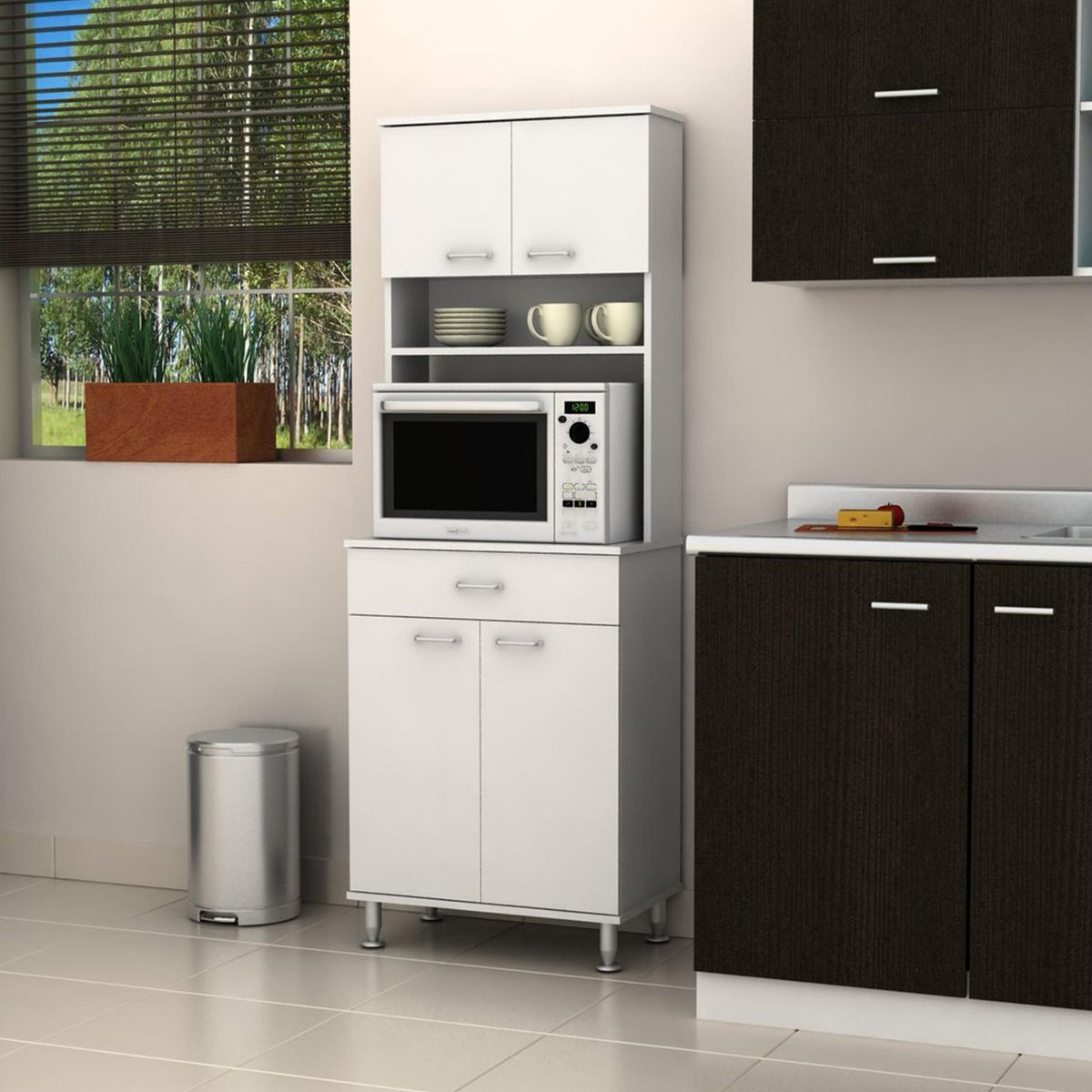 TUHOME - Estante de Cocina 4 Puertas 5 Repisas 60x169x35cm Blanco