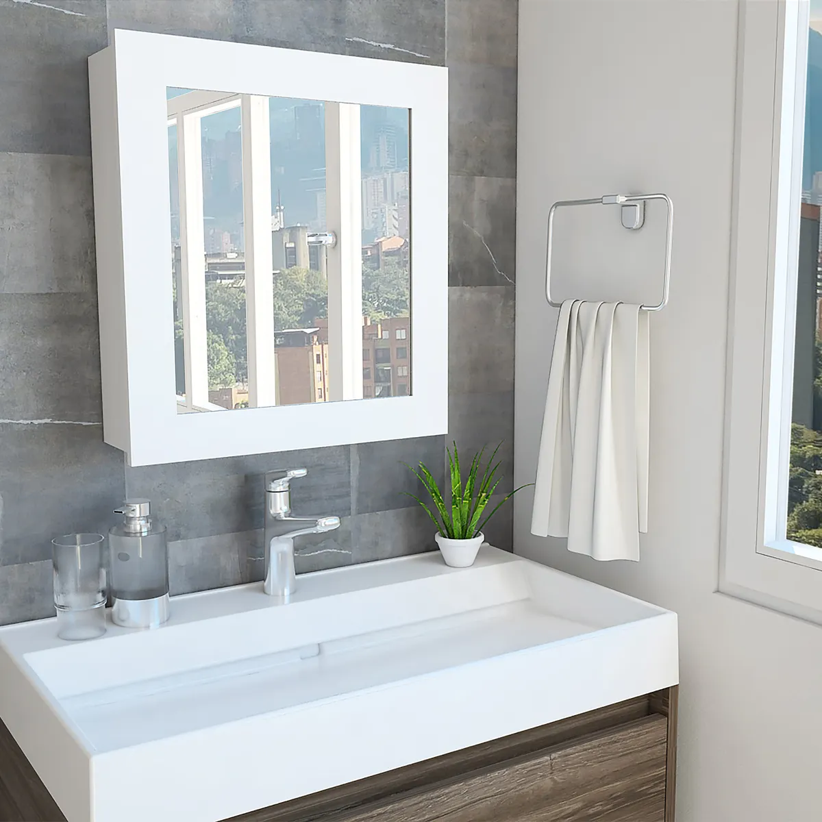 TUHOME - Botiquín Para Baño Melamina con Espejo 47x52x14 cm Blanco