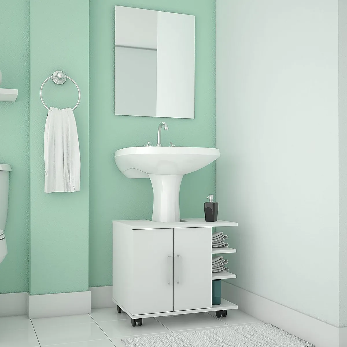 TUHOME - Botiquín Baño con Lavamanos 55x50x41.4 cm Blanco