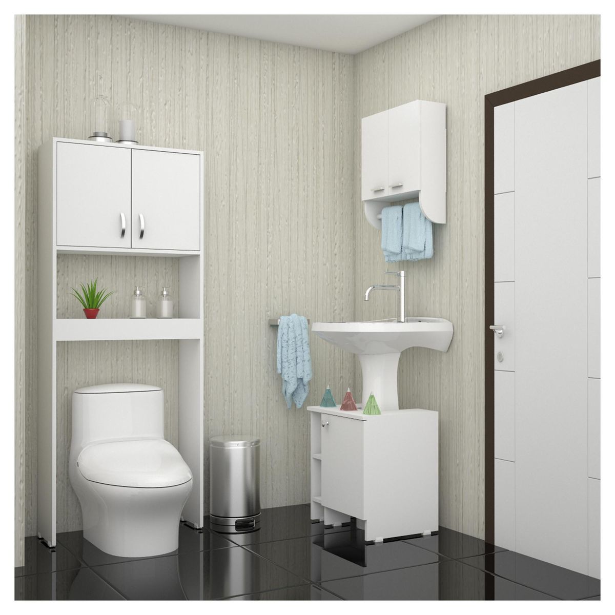 TUHOME - Botiquín para Baño con Lavamanos y Estante Blanco