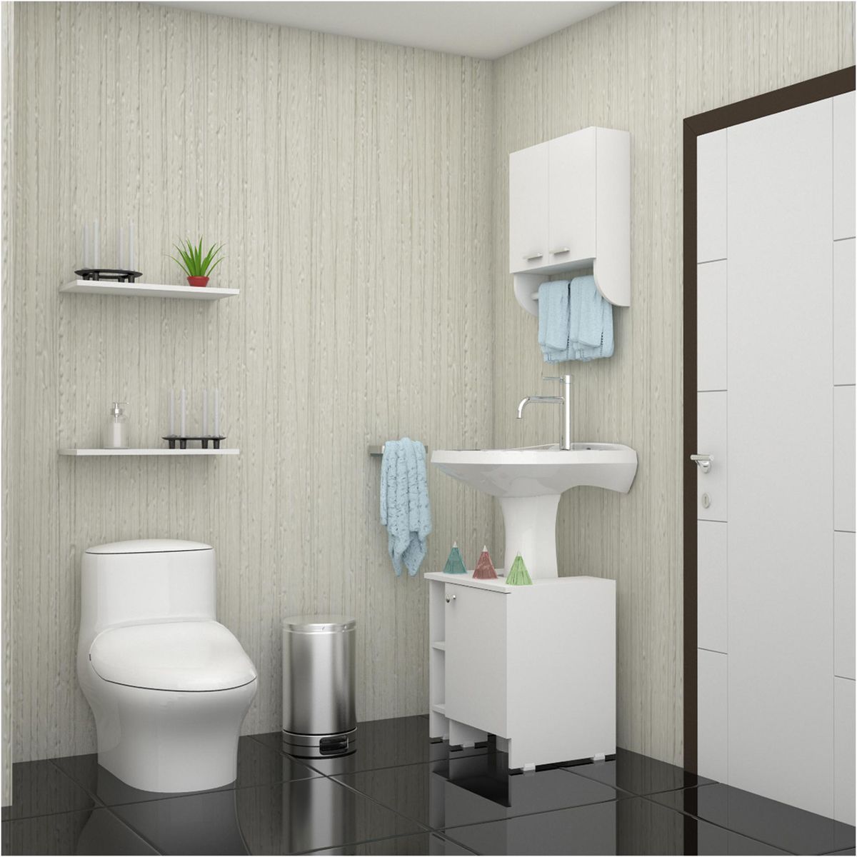 TUHOME - Botiquín para Baño con Lavamanos y Estante Blanco
