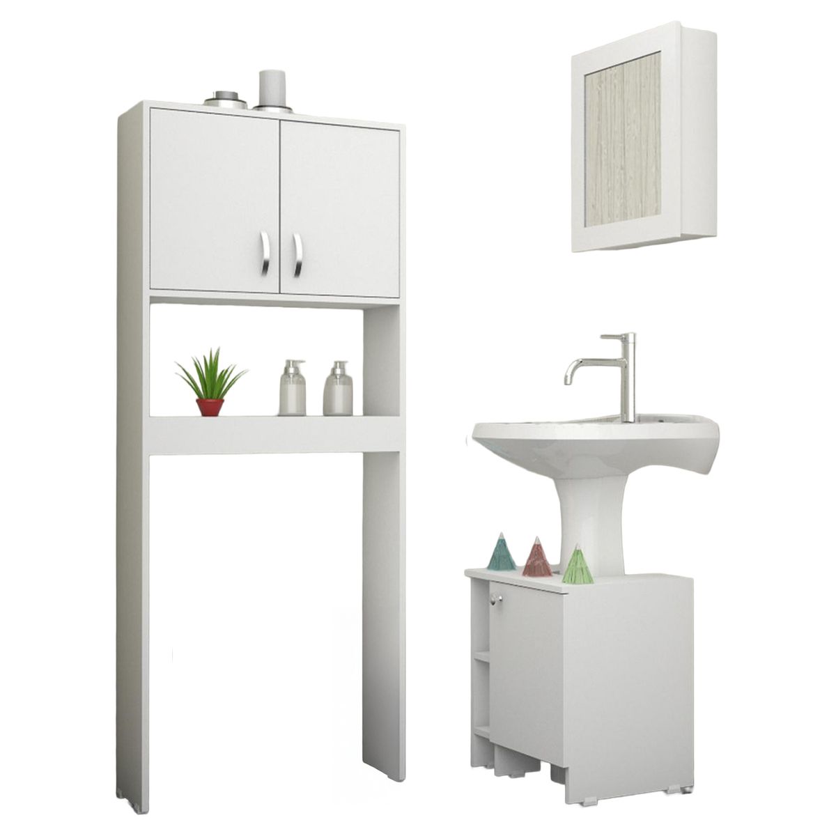 TUHOME - Botiquín Baño con Lavamanos y Estante Blanco